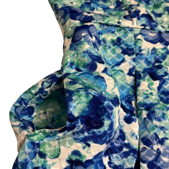 Tahari ASL Dress Pleat Skirt Sleeveless Navy White Floral Size 8 - Picture 3 of 7